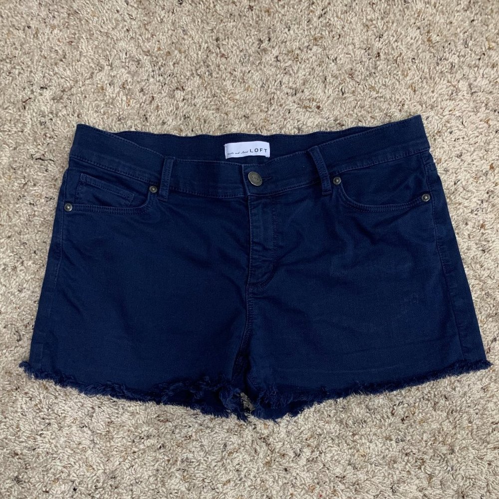 LOFT Frayed Denim Shorts Navy Blue